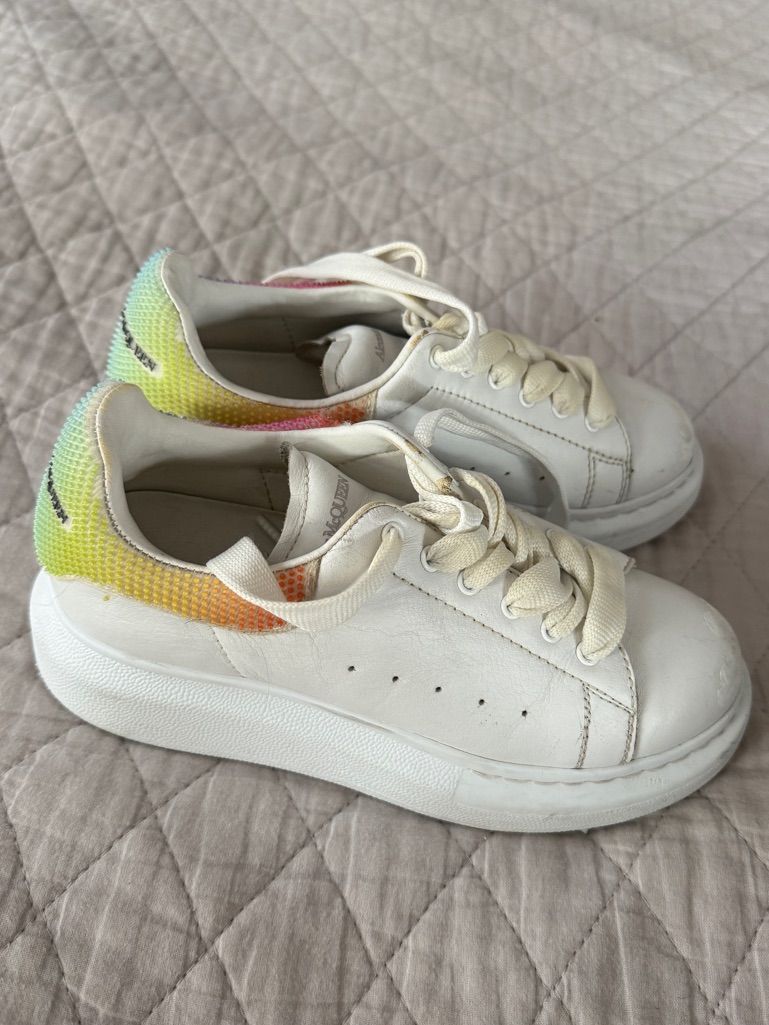 Alexander Mcqueen Kids White Sneakers With Rainbow Heel ,Size 32